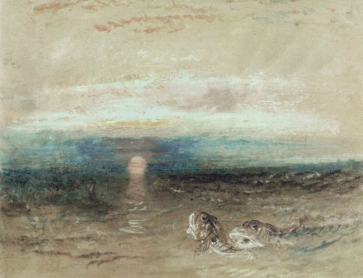 William Turner „Sonnenuntergang über dem Meer mit Knurrhähnen“ 22 x 28 cm 1