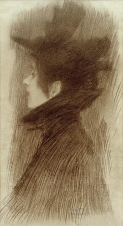 Gustav Klimt "Mädchen mit Hut und Cape im Profil" 22 x 42 cm