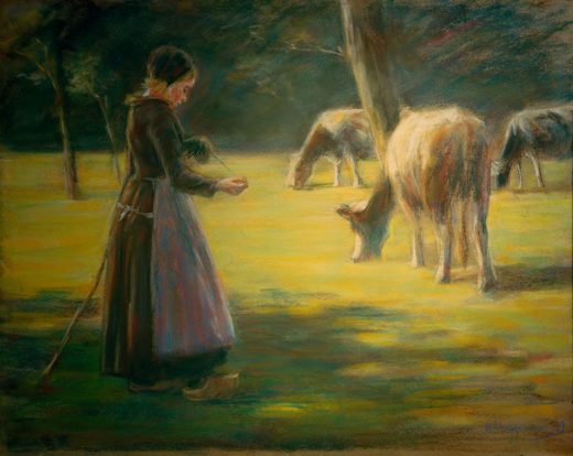 Max Liebermann „Spinnende Kuhhirtin auf der Weide – Im Sonnenschein“ 76 x 60 cm 1